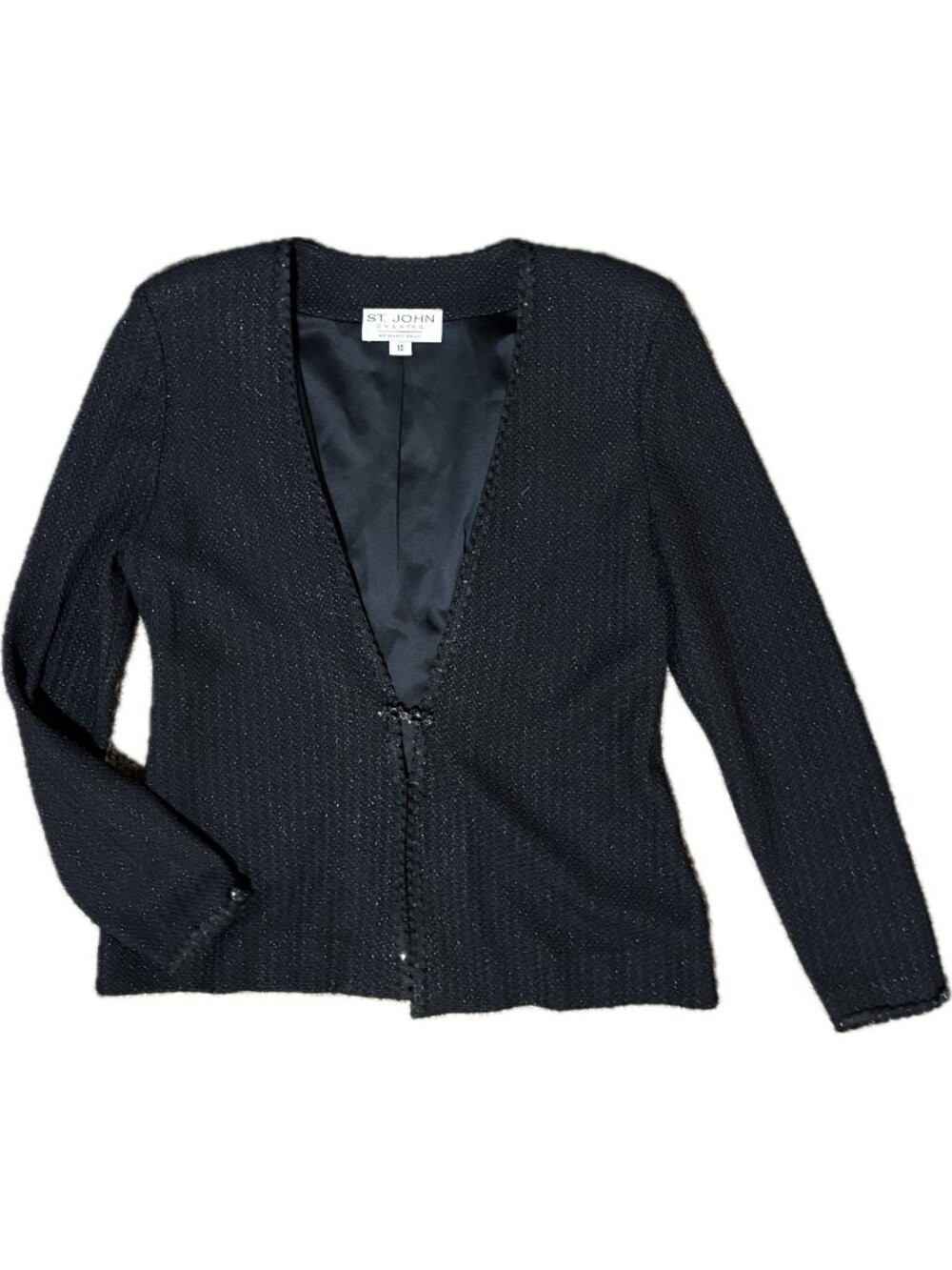 St. John Evening 10 Jacket Santana Knit Paillettes Sweater Black St Rhinestones
